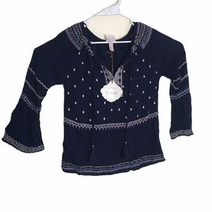 Women's Long Sleeve Embroidered Top Navy NWT